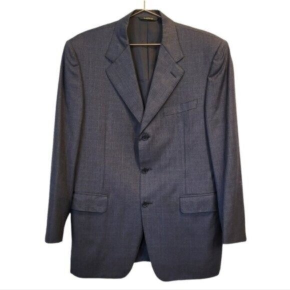 Lanvin Paris | Mens Pure Wool 3 Button Front Plaid Blazer Jacket Navy Blue - Picture 1 of 10